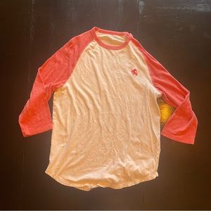 Express Small White and Red Orange Sleeved Baseball Tee